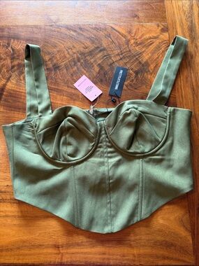 PrettyLittleThing Olive Green Structured Bustier Crop Top